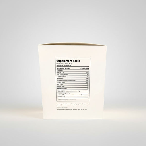 Ovial Nutrition OVIAL POST Dutch Chocolate post-surgery recovery powder supplement facts label.